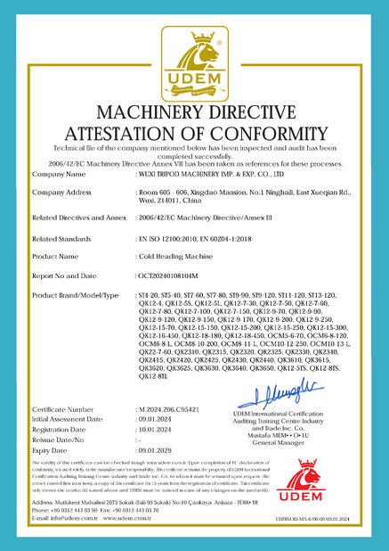 La Cina Wuxi Tripod Machinery Imp. & Exp. Co., Ltd. Certificazioni