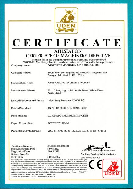 La Cina Wuxi Tripod Machinery Imp. & Exp. Co., Ltd. Certificazioni