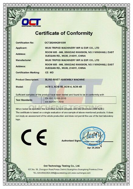 La Cina Wuxi Tripod Machinery Imp. & Exp. Co., Ltd. Certificazioni